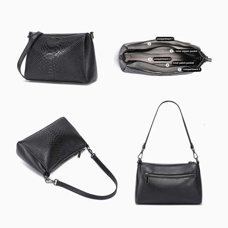 2024 New Women Female Genuine Leather Shoulder Bag Moms Fashion Crocodile Pattern Large Capacity Zipper Crossbody Messenger