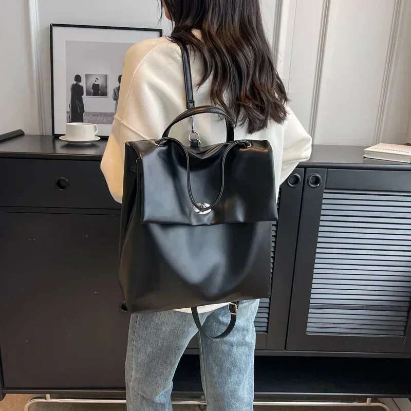 High Quality Soft Leather Women's New Designer Soild Color Female Ladies Shoulder Bag Backpack Women