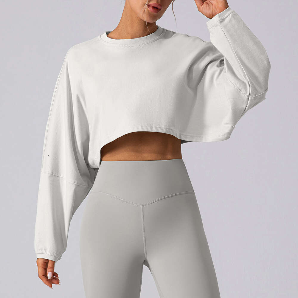 European and American popular round neck sweatshirt T-shirt sports short base shirt yoga running loose long sleeved top women's 2025 new casual f