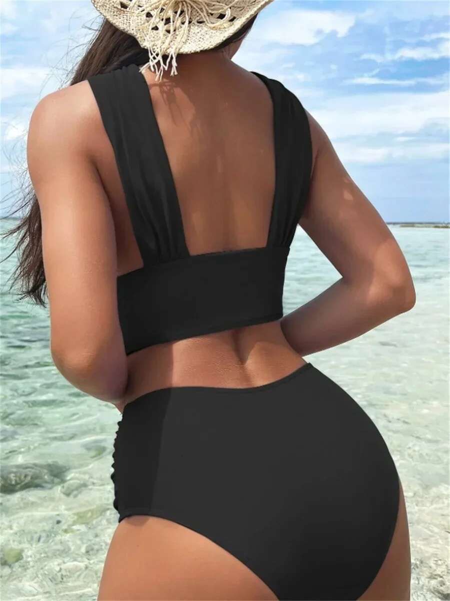 Dongdumaoyi Sexy Black Blue Bikinis Sets Women Halter Cross Hollow Out Push Up High Waist Swimsuit Bathing Suit Two Piece Swimwear