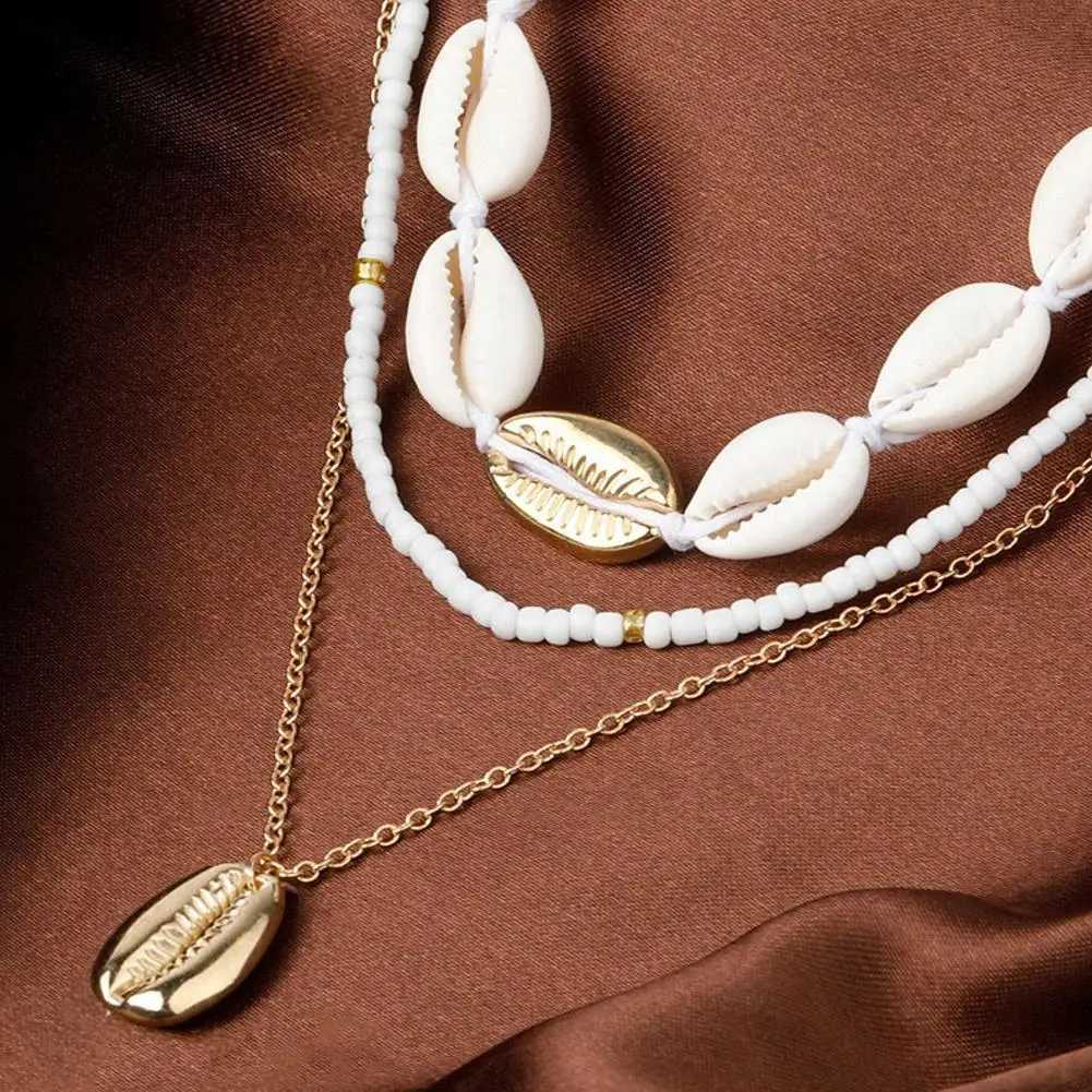 Bohemian Style Pearl Shell Necklace For Women Multi Layered Collar Chain Beach Seashell Choker Necklaces Fashion Trend AccessoryC250407