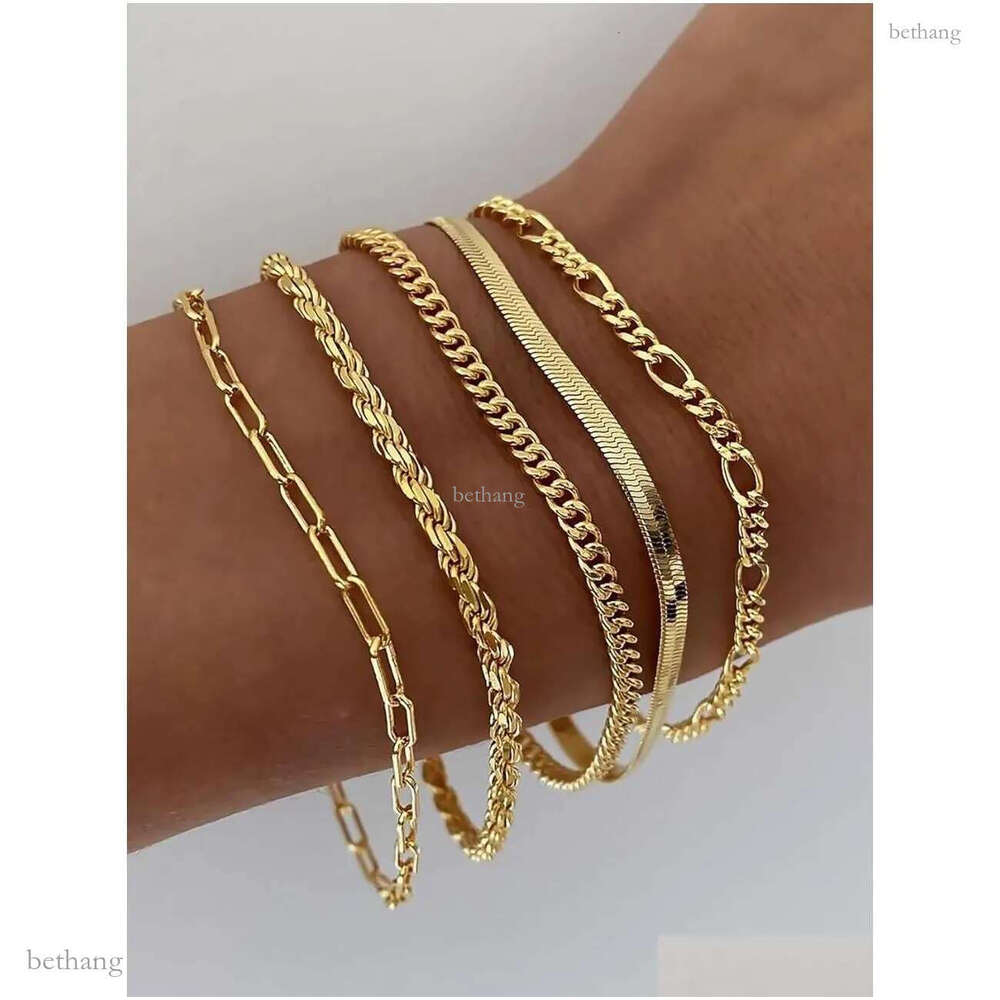Charm Fashioh Hip Hop Bracelet Gold For Women Sets Trendy Thin Dainty Stackable Cuban Link Paperclip Chain Womens Drop Delivery Dhrfv