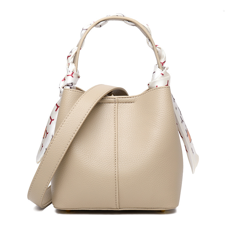Silk Scarf Bucket Bag Women's Retro Fashion Mini Tote Senior Sense Shoulder Crossbody Bag