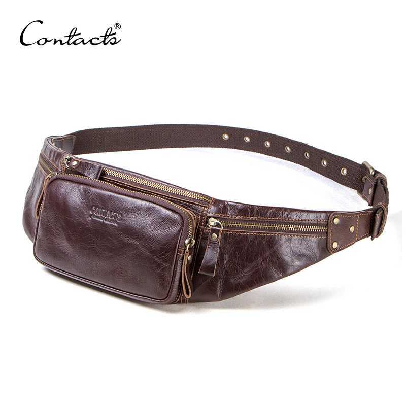 Contacts cowhide mens waist bag new casual little Fanny bag mens waist bag mobile phone and travel luggage Z250407