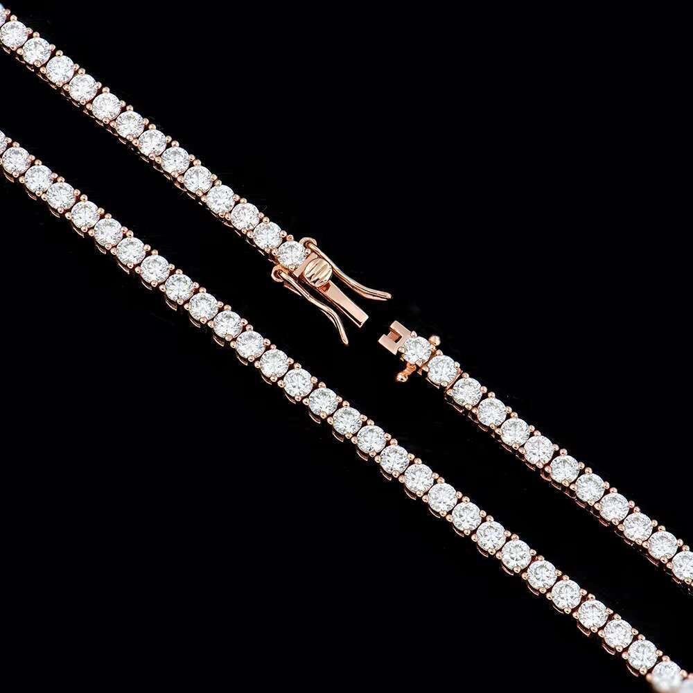 yue 3mm 16in 18in Mossanite Moissanite Sterg Sier Fashion Jewelry Rose Gold Plated Tennis Necklaces for Women