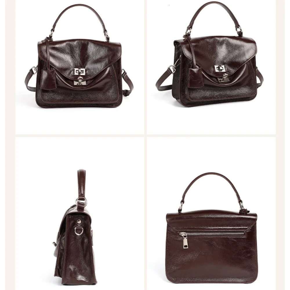 New Vintage England Style Small Sactchel Tote Wine Red Sier Color Glossy Oil Wax Cowhide Leather Women Messenger Bag