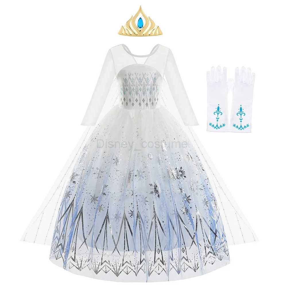 Disney Elsa Costumes for Girls Cosplay Princess Birthday Dress Long White Snow Queen Dress Halloween Carnival Costume X250408