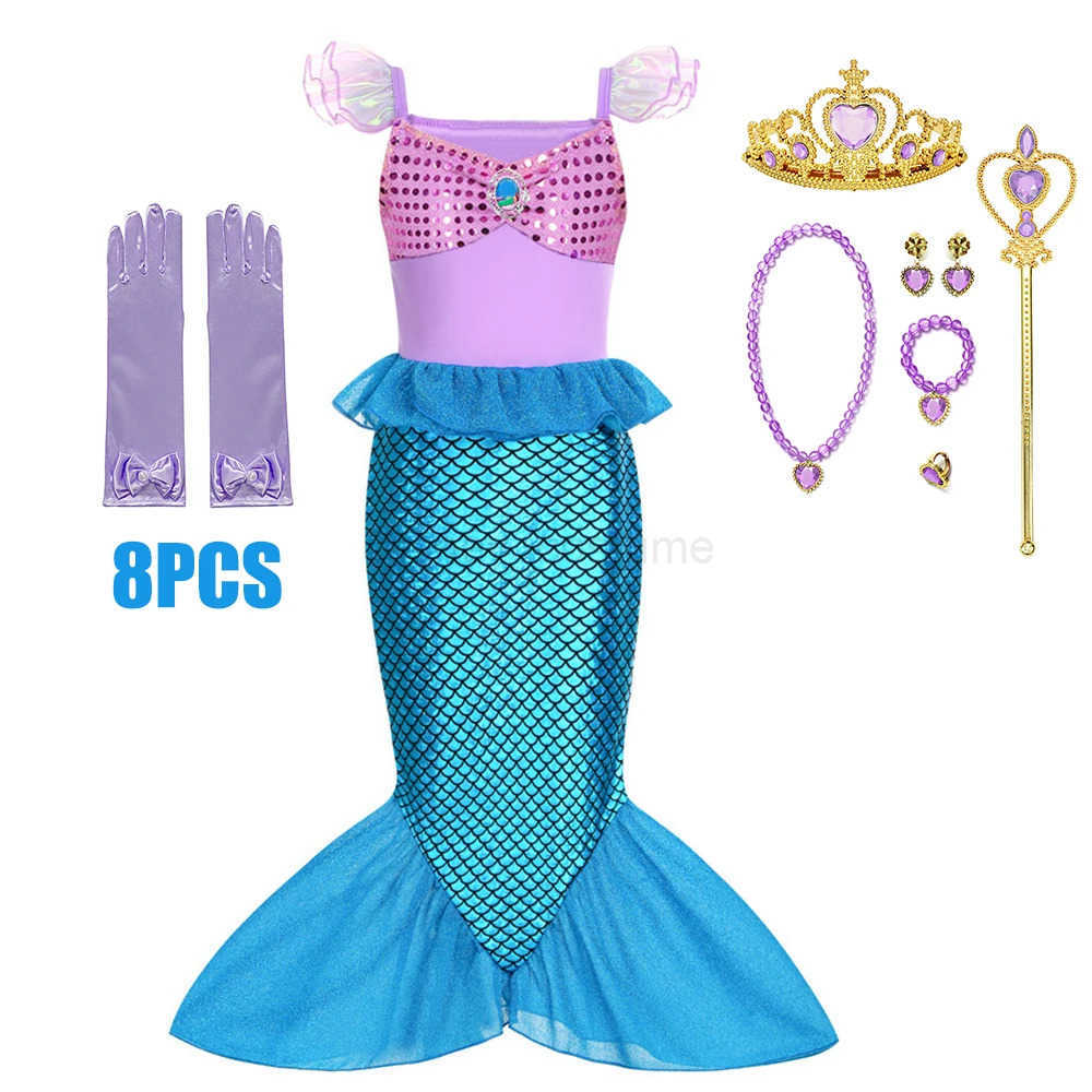 Disney One Piece Mermaid Dress for Kids Princess Cosplay Little Mermaid Flying Sleeve Summer Dresses Fancy Birthday Carnival Party Dres X250408