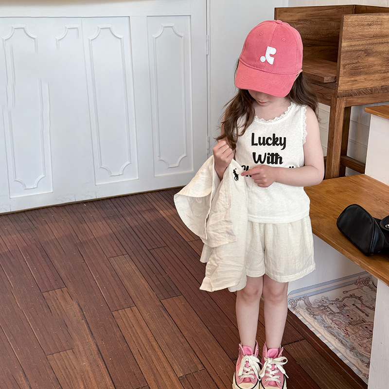 Ddmyshoesvip Girl S Elegant Interior Sleeveless T Shirt Trendy Children S Korean Version Letter Sweet Lace Small Tank Top