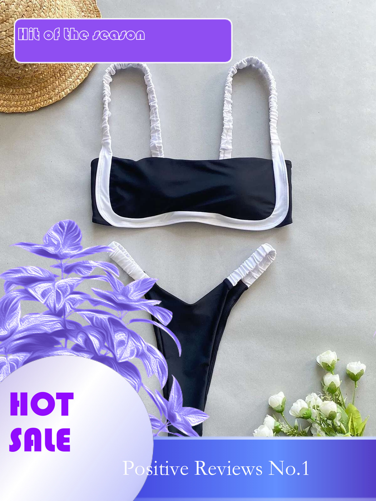 Dongdumaoyi New Black White Splicing Bikini Set Women Sexy Bandeau Push Up Micro Swimsuit Summer Bathing Suit Pleate Thong Swimwear
