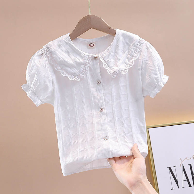 Ddmyshoesvip New Girls Short Sleeved Summer Korean Version Doll Collar Top With Trendy Bubble Sleeves Children S White Shirt