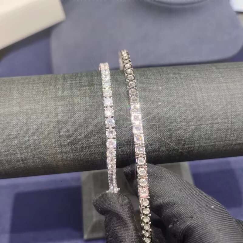 Fine Jewelry Silver 18k White Gold Plated 4mm Round Lab-Grown Diamond Tennis Bracelet Hip Hop Fashion Style