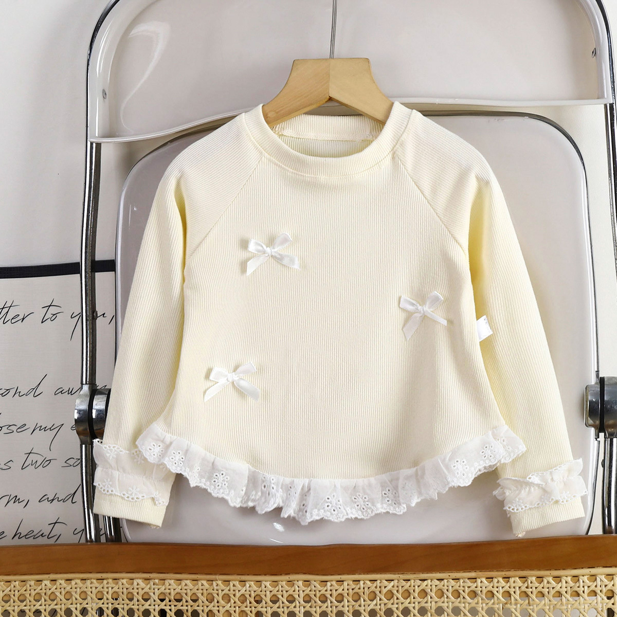 Ddmyshoesvip Girls Long Sleeved T Shirt New Style Bow Lace Western Korean Spring And Autumn Bottom Shirt Children S Clothing