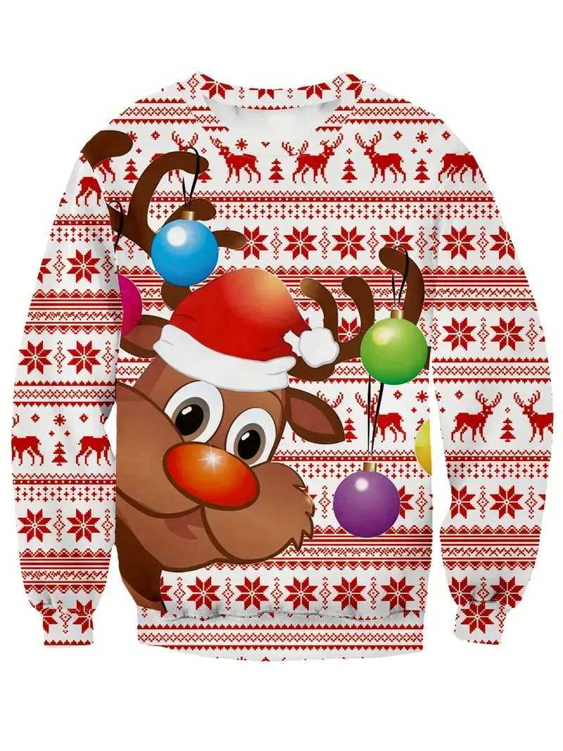3D Print Ugly Santa Claus Sweatshirts For Men Women Merry Christmas Crew Neck Pullover Hoodies Clothes Mens Oversized Jumper S251110