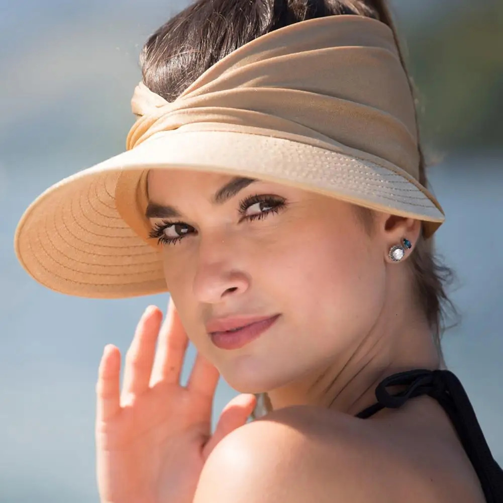 Womens UV resistant wide eave sun hat pleated womens foldable beach vacation summer 250326