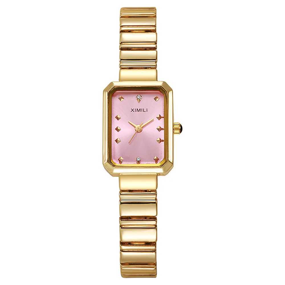 Womens Gold Square Watch Simple Korean Edition Female Student Fashion Stainless Steel Bracelet Quartz Watch Clock GiftT250408
