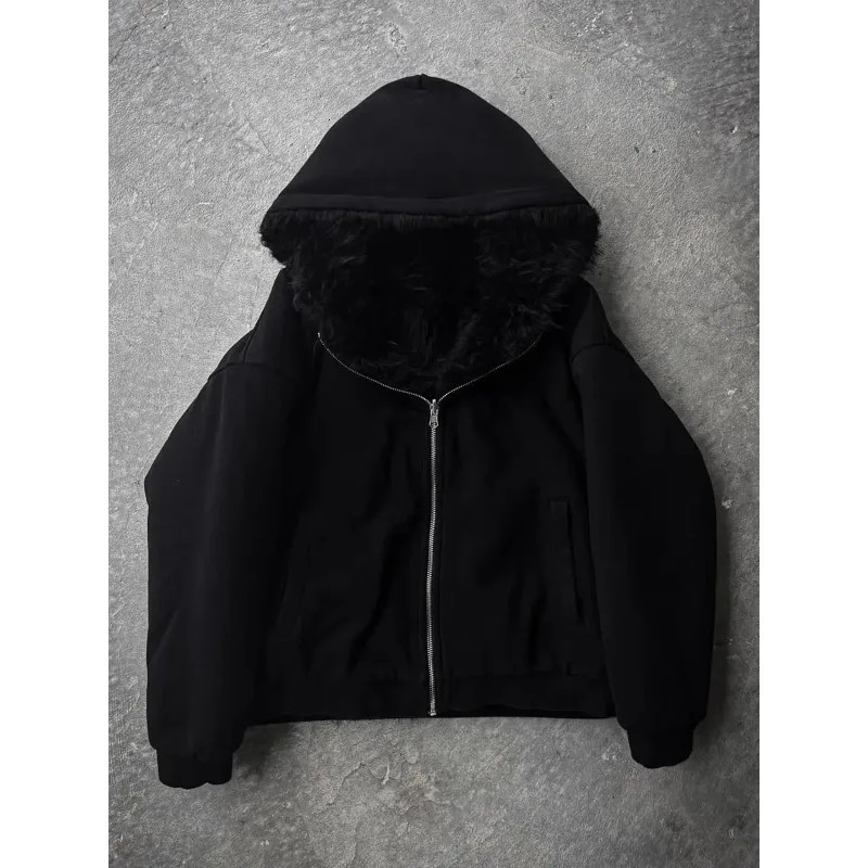 Autumn and Winter Oversized Thickened Warm Black Reversible Faux Fur Parka Coat Men with Hood Zipper Fluffy Jacket Hooded Coat 251105
