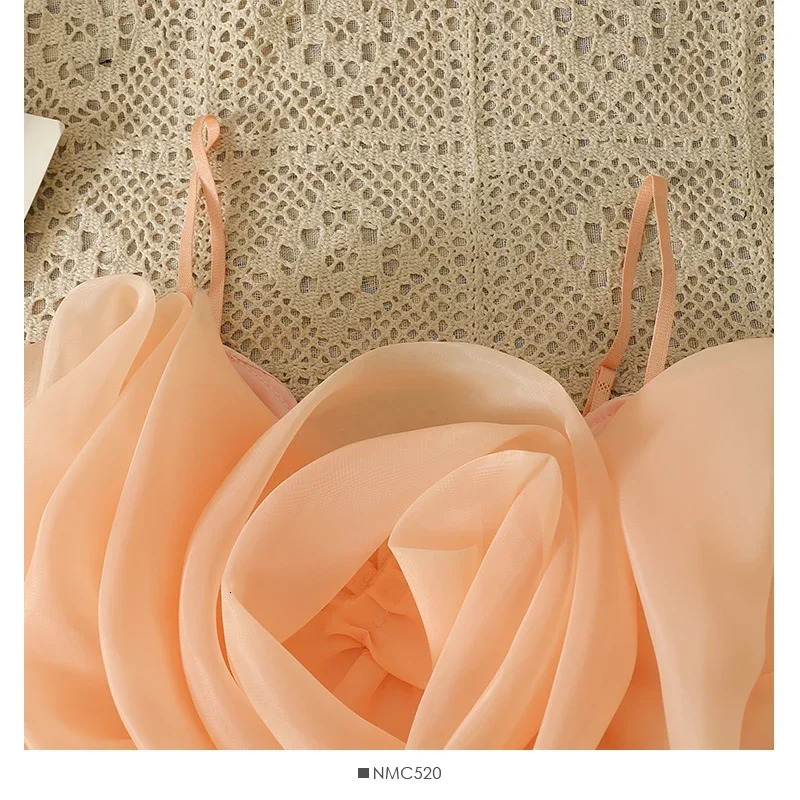 Spaghetti Strap 3D Flowers Tank Top for Women Strapless Slash Neck Lace Skinny Camisoles Summer Age-reducing Camis Drop 250407