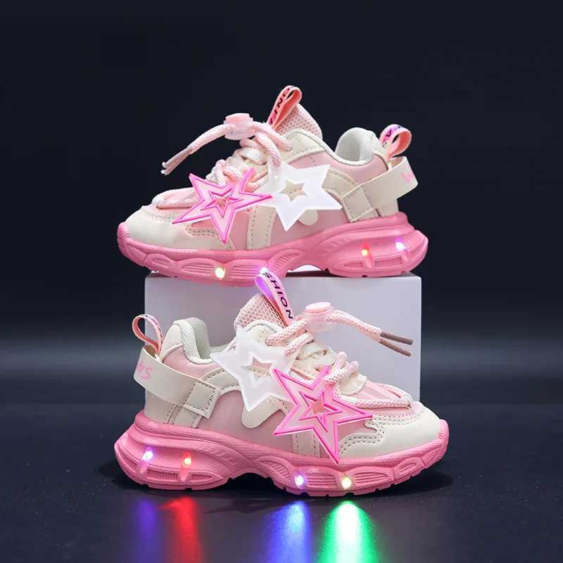 Childrens luminous sports mesh shoes childrens LED dad shoes girls luminous light breathable sports shoes boys luminous light sports shoes W250407