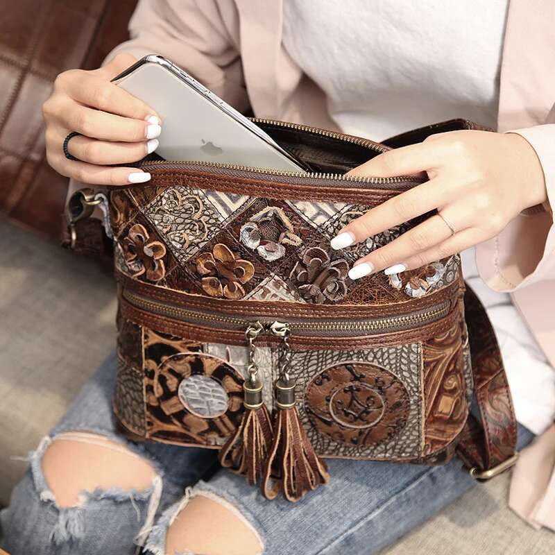 Crossbody Bags Cowhide Genuine Leather Designer Classic Tassels Shoulder Handbags Retro Causal Women Satchles Sac