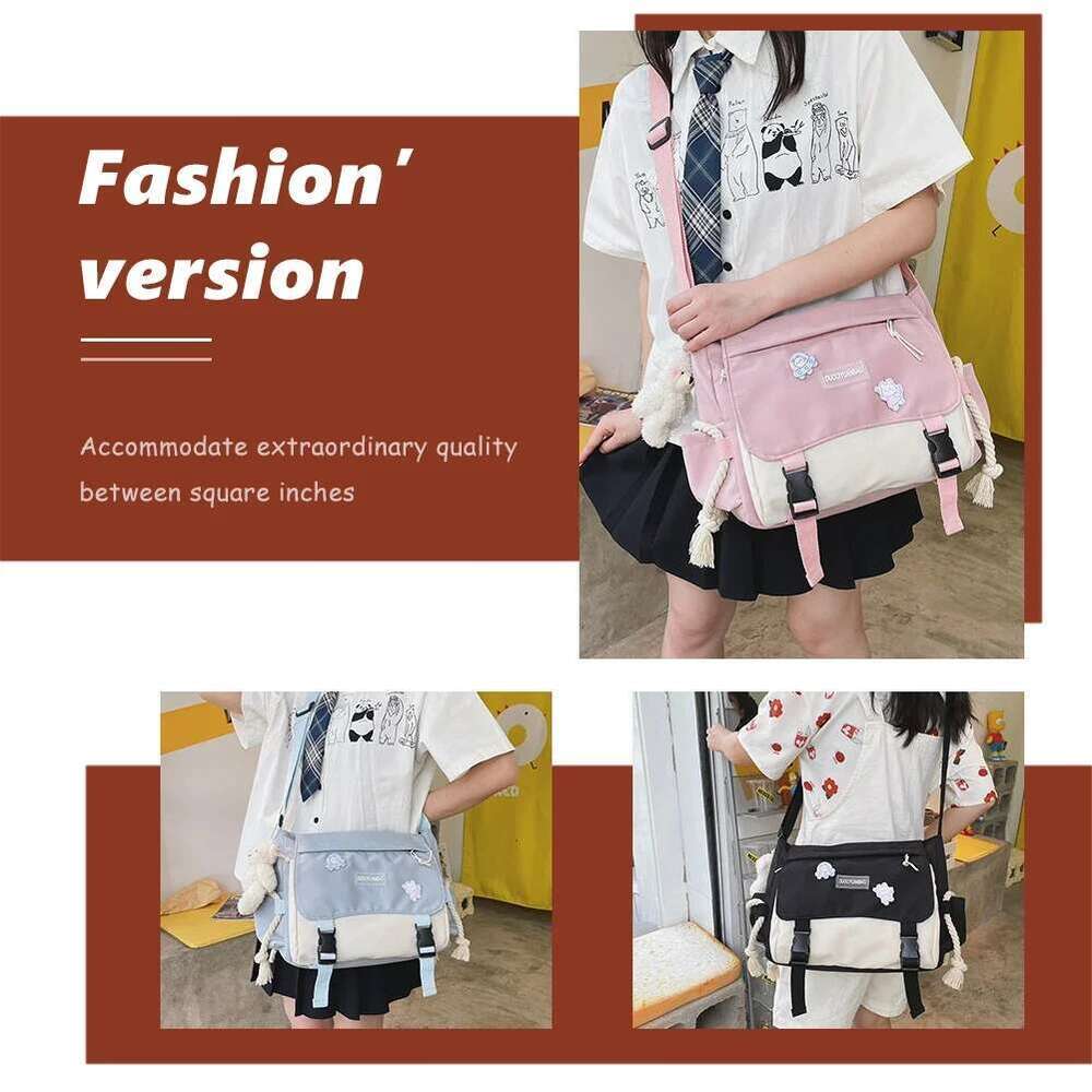 Haruku Nylon Crossbody Large Capacity Ladies Messenger Pouch Hit Color Casual Shoulder Bag Zipper Pocket For Work Sports