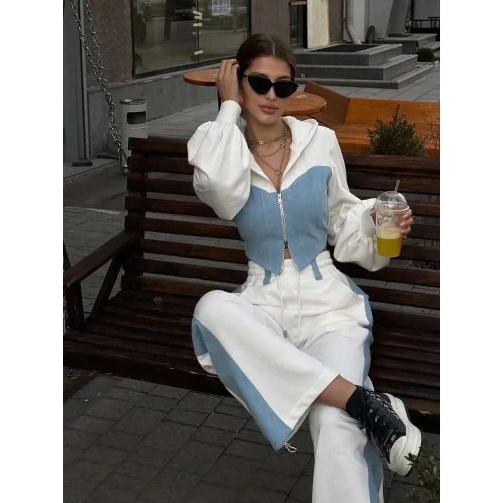 Yaminiya Autumn Spring Summer Hoodies 2 Piece Sets Long Sleeve Zipper Women's Tracksuit New Crop Tops Wide Leg Sport Pants Set