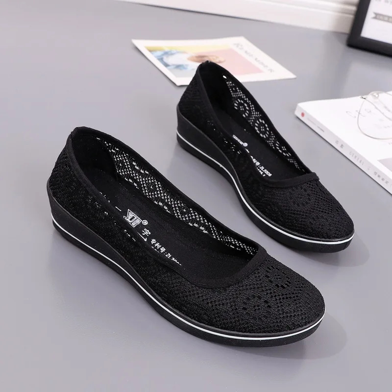 White Lace Hollow Breathable Little White Shoes Flat Mid Wedge Heel Womens Summer Beauty Shoes Size 34-41 White Sneakers Women 250407