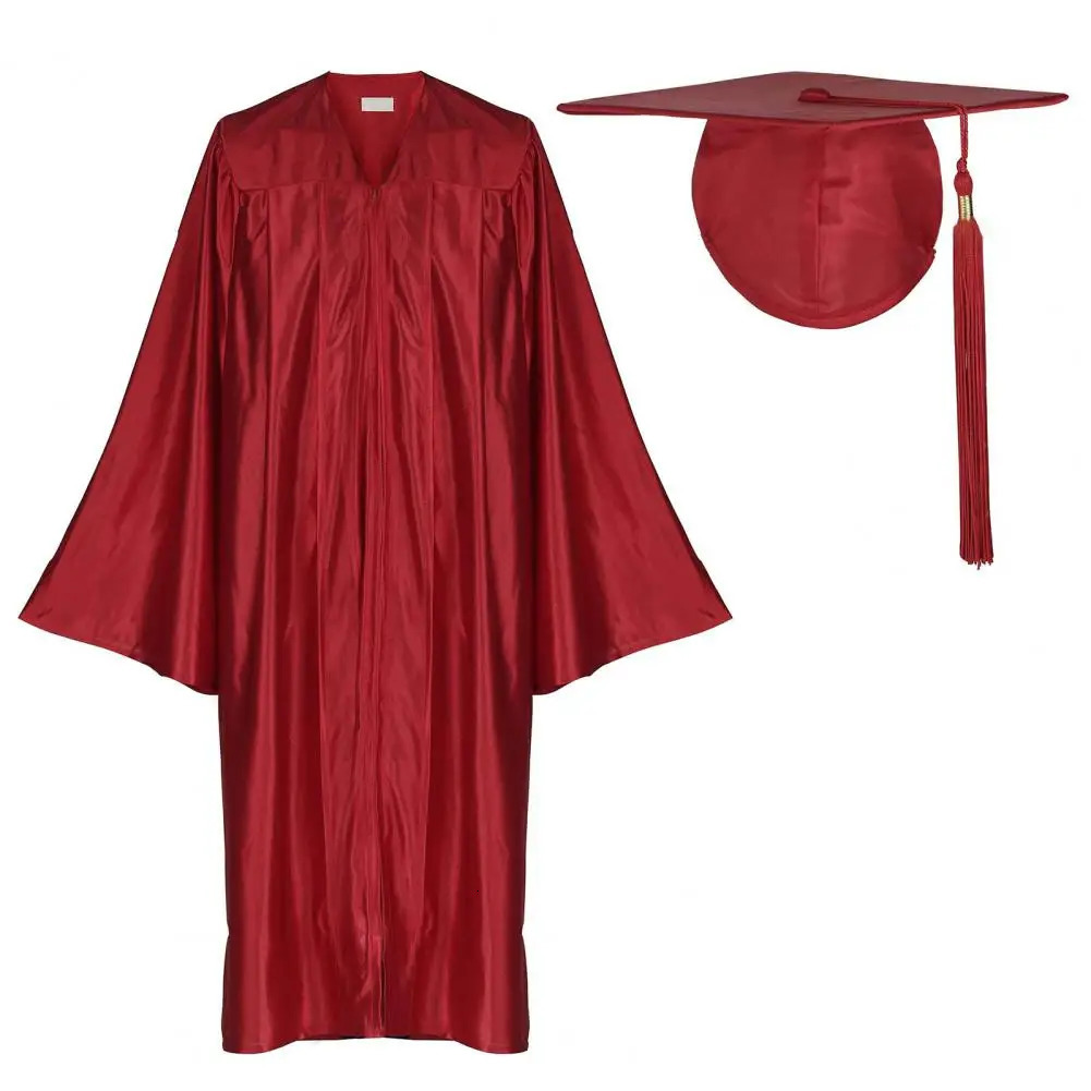 Unisex Graduation Robe Hat Set Front Zipper Loose Tassel Year Tag College Bachelor Doctor Master Graduation Ceremony Gown 250407