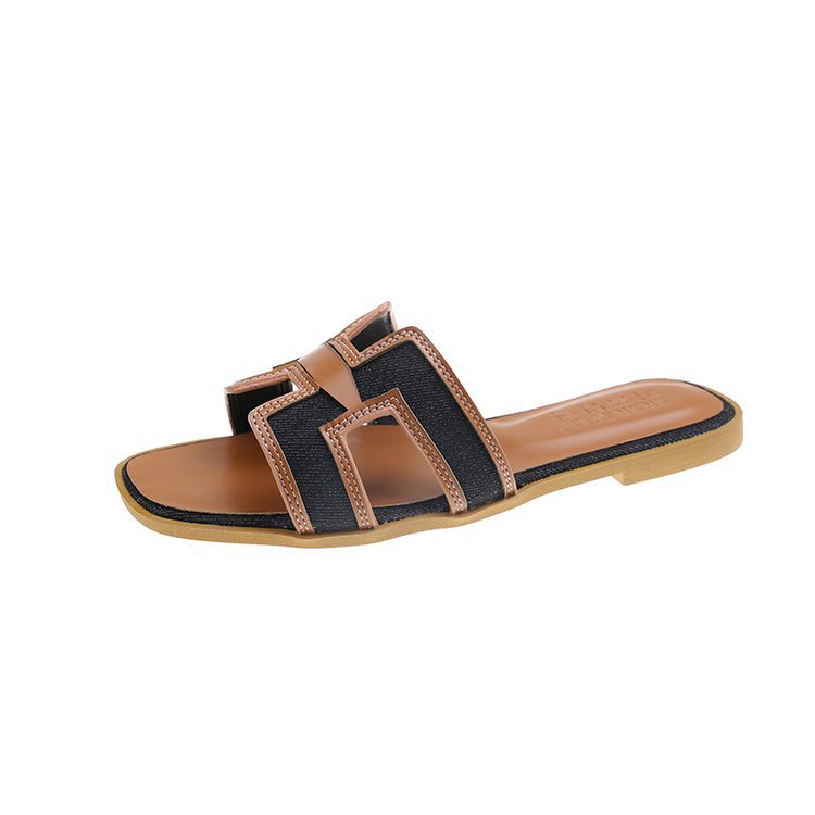 Women 2025 summer new European style flip-flops fashion casual slippers Flat denim sandals non-slip vintage sandals