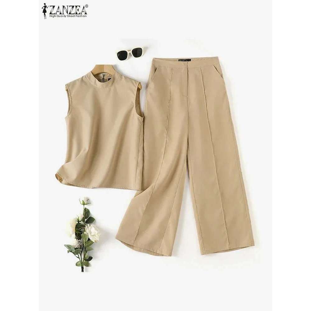 Elegant Chic Women's 2 Pieces ZANZEA Woman 2025 Tracksuits Fashion 2Pcs Outfits Suits Tank Tops And Wide Leg Pants Sets