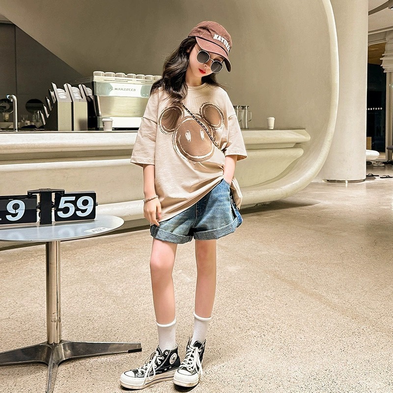 Ddmyshoesvip Girls Short T Shirt New Pure Cotton Mid Size Stylish Thin Style Children S Top Summer Half Sleeved