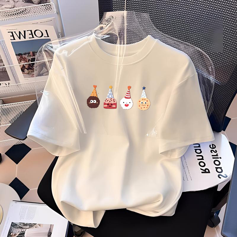 Ddmyshoesvip Girls Short White Pure Cotton T Shirt Summer Loose Fit Medium To Large Size Children S Western Style Girl Cartoon Printed Half Sleeved To