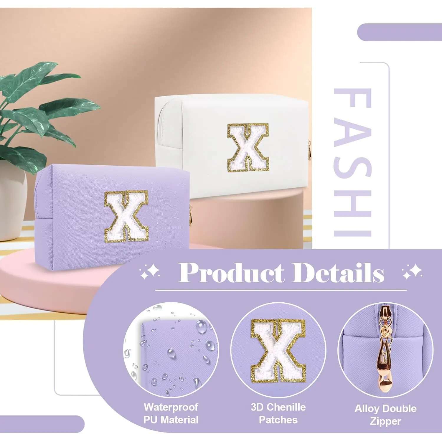 Purple Embroidered Letter Storage Travel Wash Lipstick Makeup Tool Sorting Bag Multi Functional Ljx
