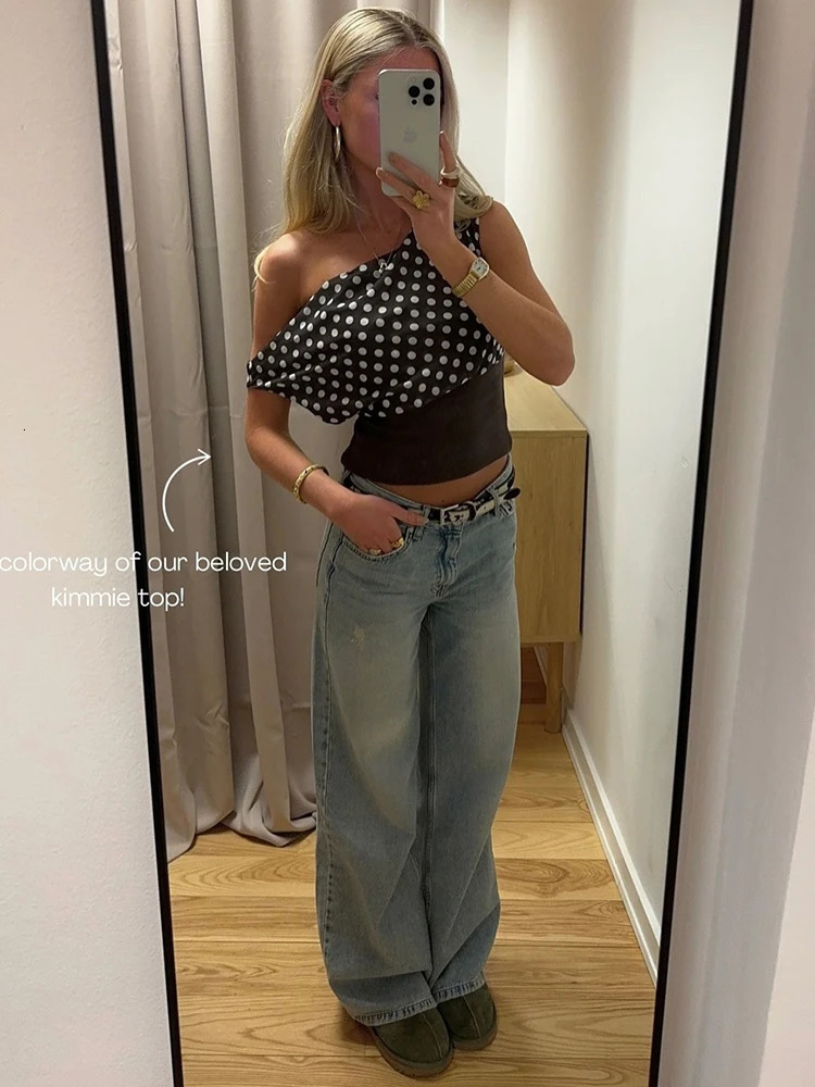 Mozision Backless Polka Dot Crop Tops Women Vest Fashion Summer Oblique Shoulder Sleeveless Tank Tops Pullovers Female 250407