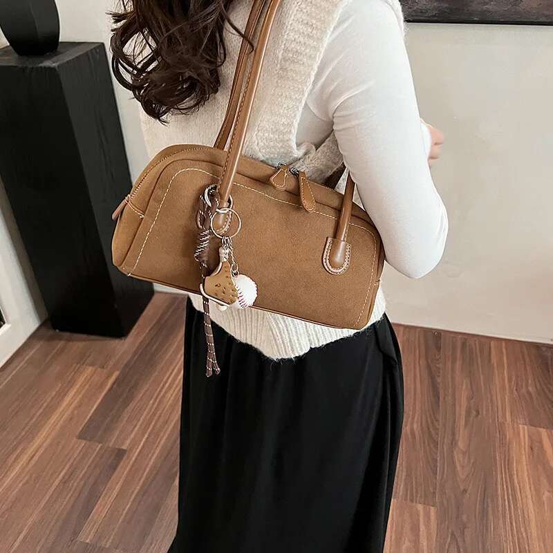 Shoulder Fashionable handbag Women New Multi Pocket Underarm Faux Suede Solid Color Handbag Zipper Satchel Bag for Work Shopping