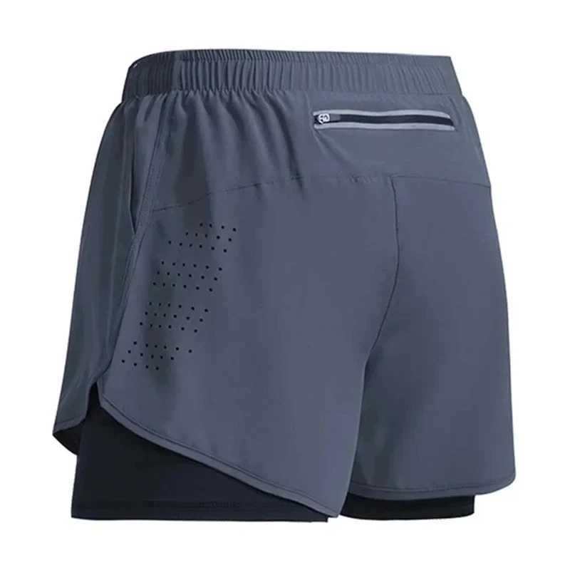 Mens fitness built-in pocket sports shorts summer 2-in-1 quick drying gym beach shorts running double-layer outdoor sports pantsXJ250407