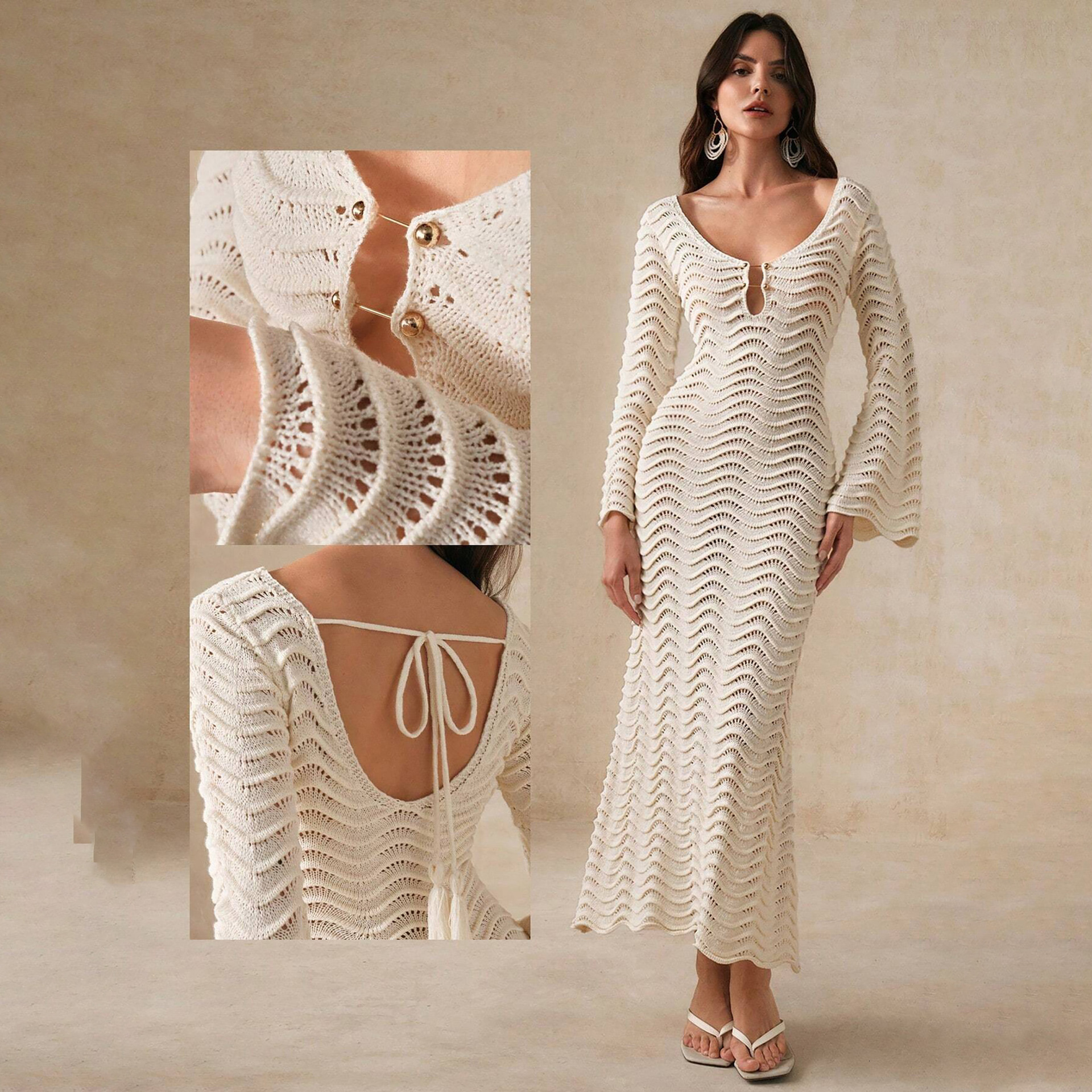New products for 2025!! Beach skirt womens solid color sexy knitted beach bikini swimsuit cover up dress