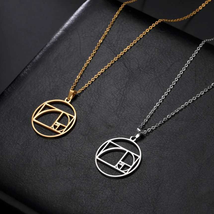 Geometry Circle Triangle Fibonacci Spiral Pendant Necklace Golden Ratio Hollow Stainless Steel Women Choker Necklace JewelryC250407