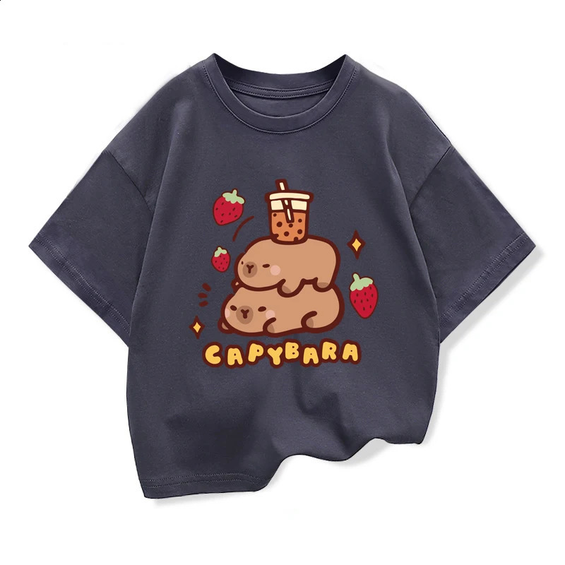 Capibara Kids Clothing Tees Summer Printed Cartoon Fashion Short Sleeve Boys T-shirt n Childrens O-neck T Shirts 250408