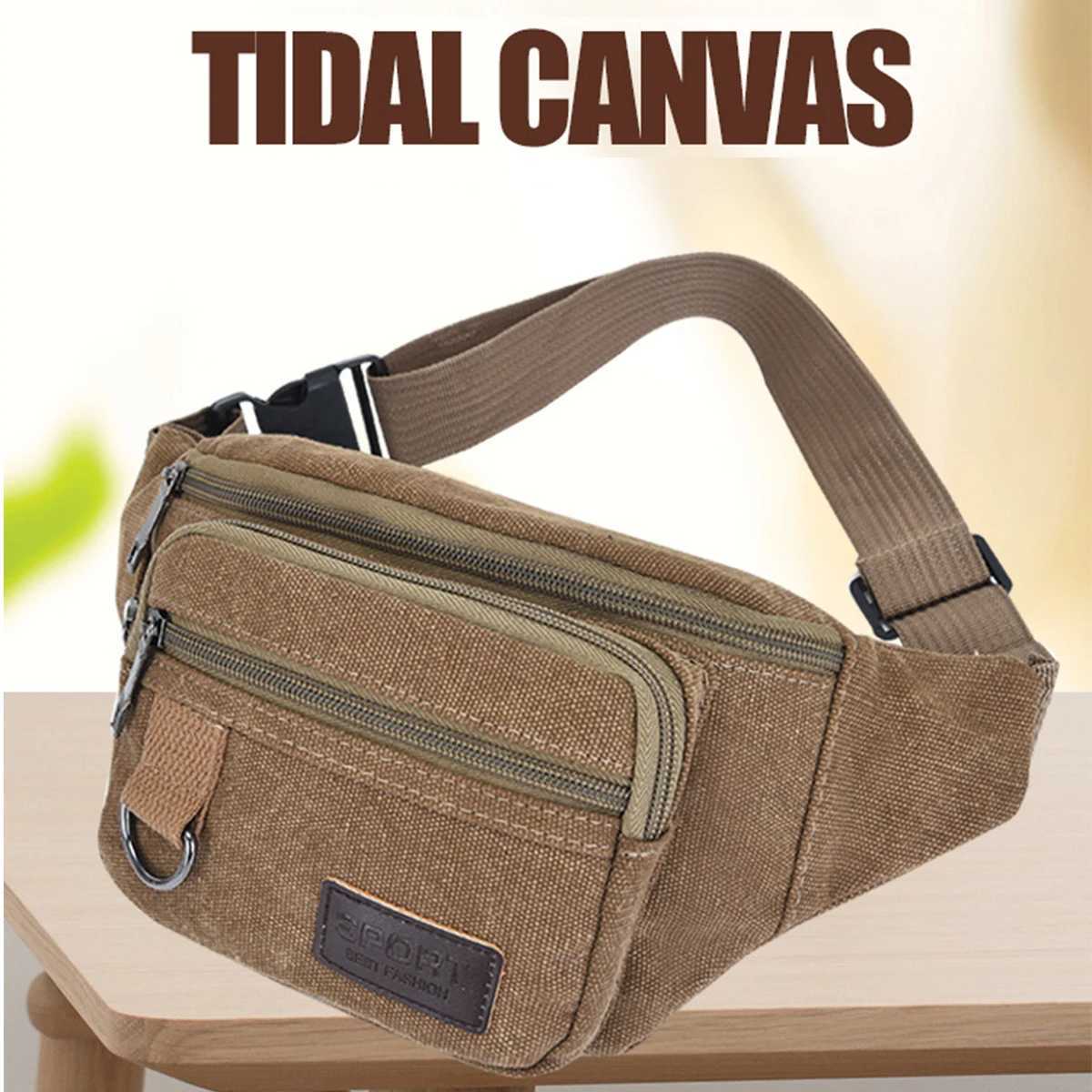 Thick canvas waist bag outdoor leisure sports cross chest bag mens portable mobile phone replacement bag multifunctional LJX Z250407