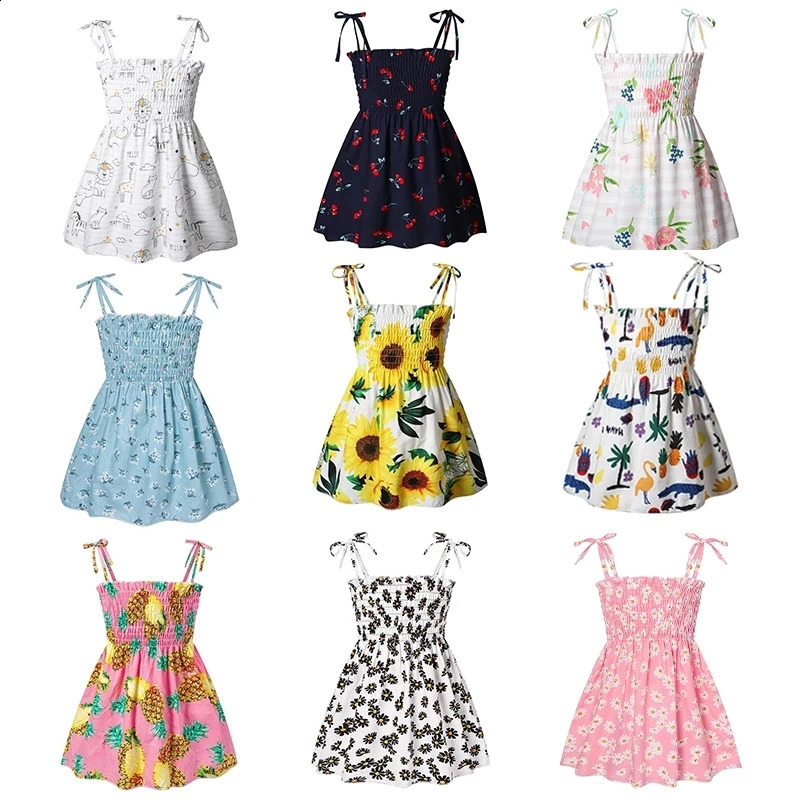 2025 Summer Baby Girl Floral Dress Childrens Casual Toddler Kids Cotton Clothes Dress for Girls Sleeveless Sling Beach Sundress 250408