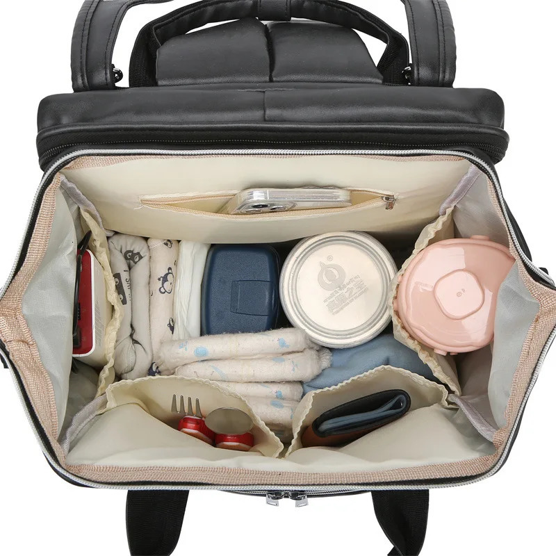 Multi Functional Mommy Bag PU Leather Diaper Bag Backpack Unisex Baby with Changing Mat Large Capacity Travel Diaper Backpack 250407