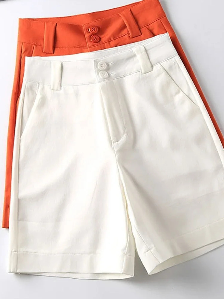 Womens Summer Shorts High Waisted Loose Solid Shorts for Women Casual Cotton Linen Fashion Orange Female Shorts 250408