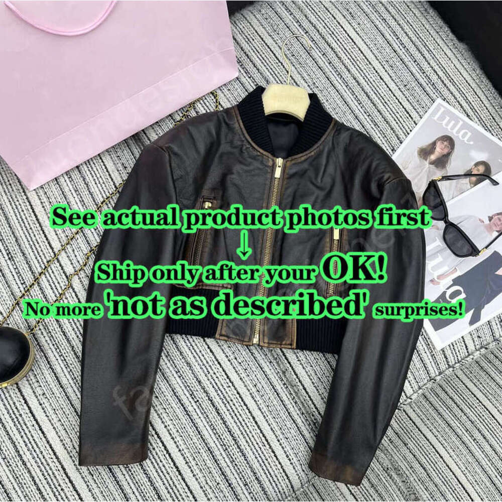 Women Coat Designer Jacket Brand Lamb Leather MiuJackets Fashion MiuLogo Long Sleeve Leather Jacket Cropped Design Coats Stand Collar Womens Casual Vacation