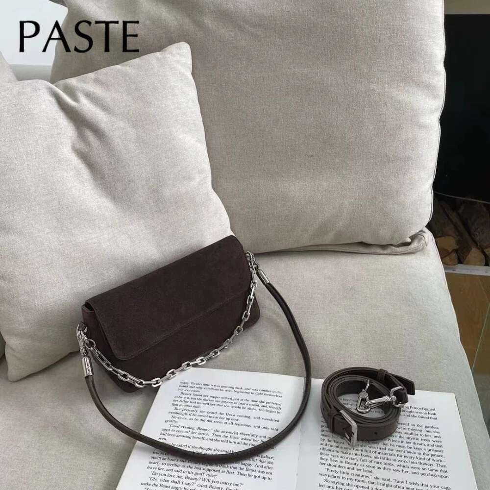 Ins Chic Niche Stylish Small Nubuck Flap Crossbody Matte Suede Leather Women Shoulder Bag 2 Straps Autumn Daily-Use Purse