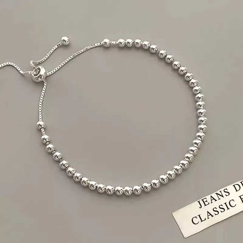 100% Solid 925 Sterling Sier Metal Bracelets for Wen Men Adjustable Beads Handmade Simple Birtay Christmas GiftC250408