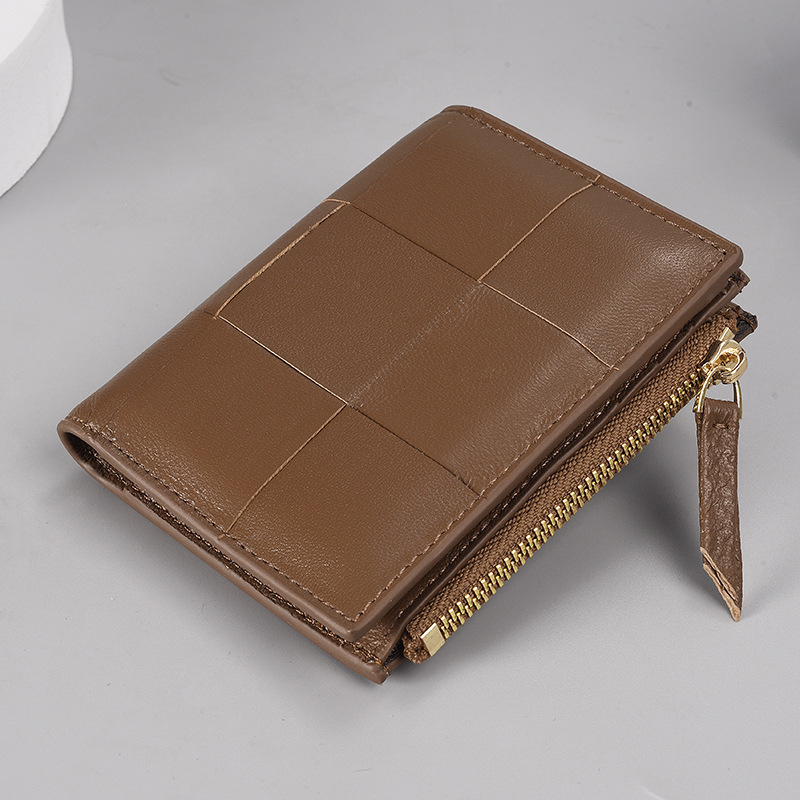 new Korean-style simple women's wallet fashionable short zippered bi-fold wallet sheepskin woven multi-functional coin purse