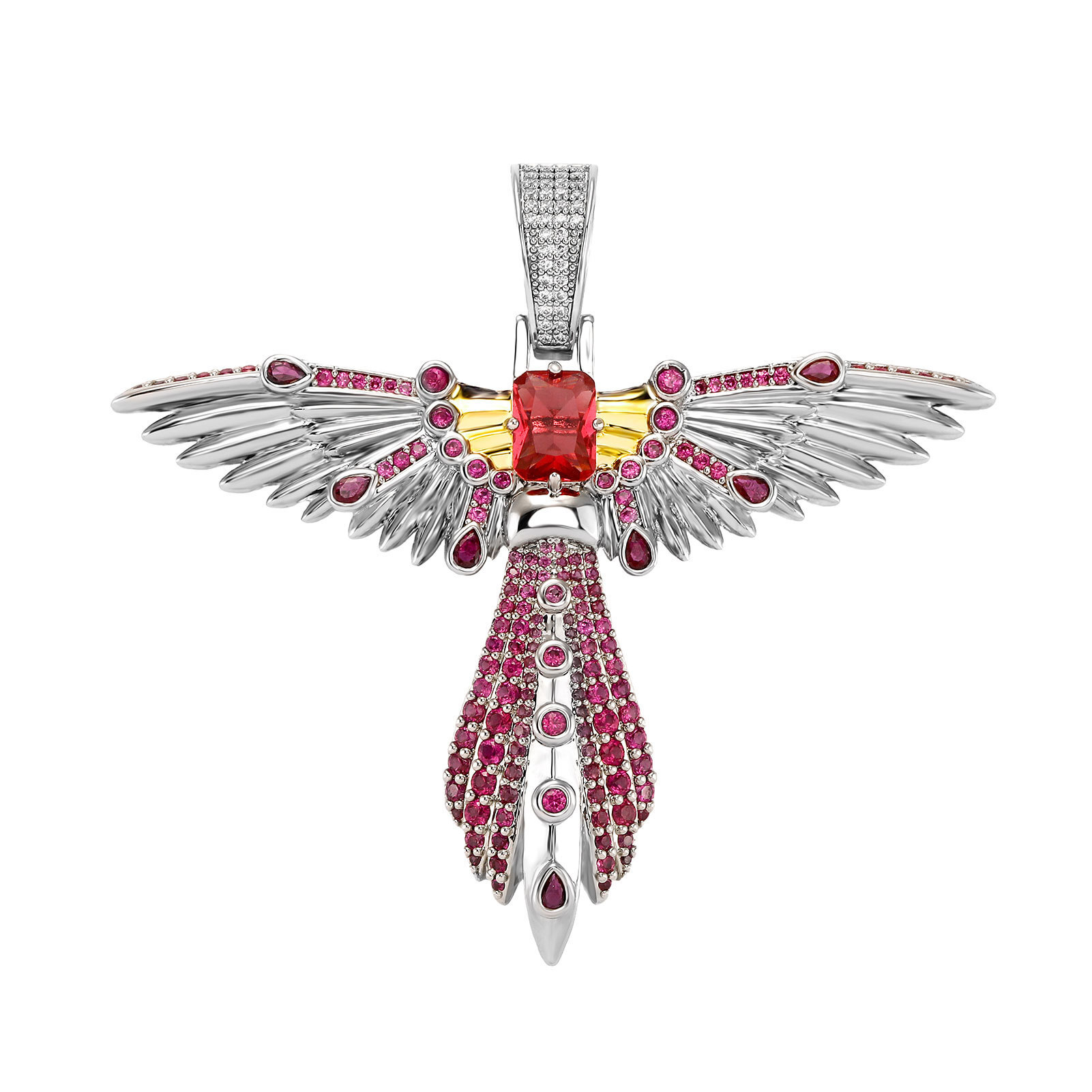 New In Colorful Baguette Cz Stones Dragonfly Charm Hip Hop Pendant Necklace For Men And Women Blue Red Cubic Zircoina Fine Quality Rapper Trendy Party