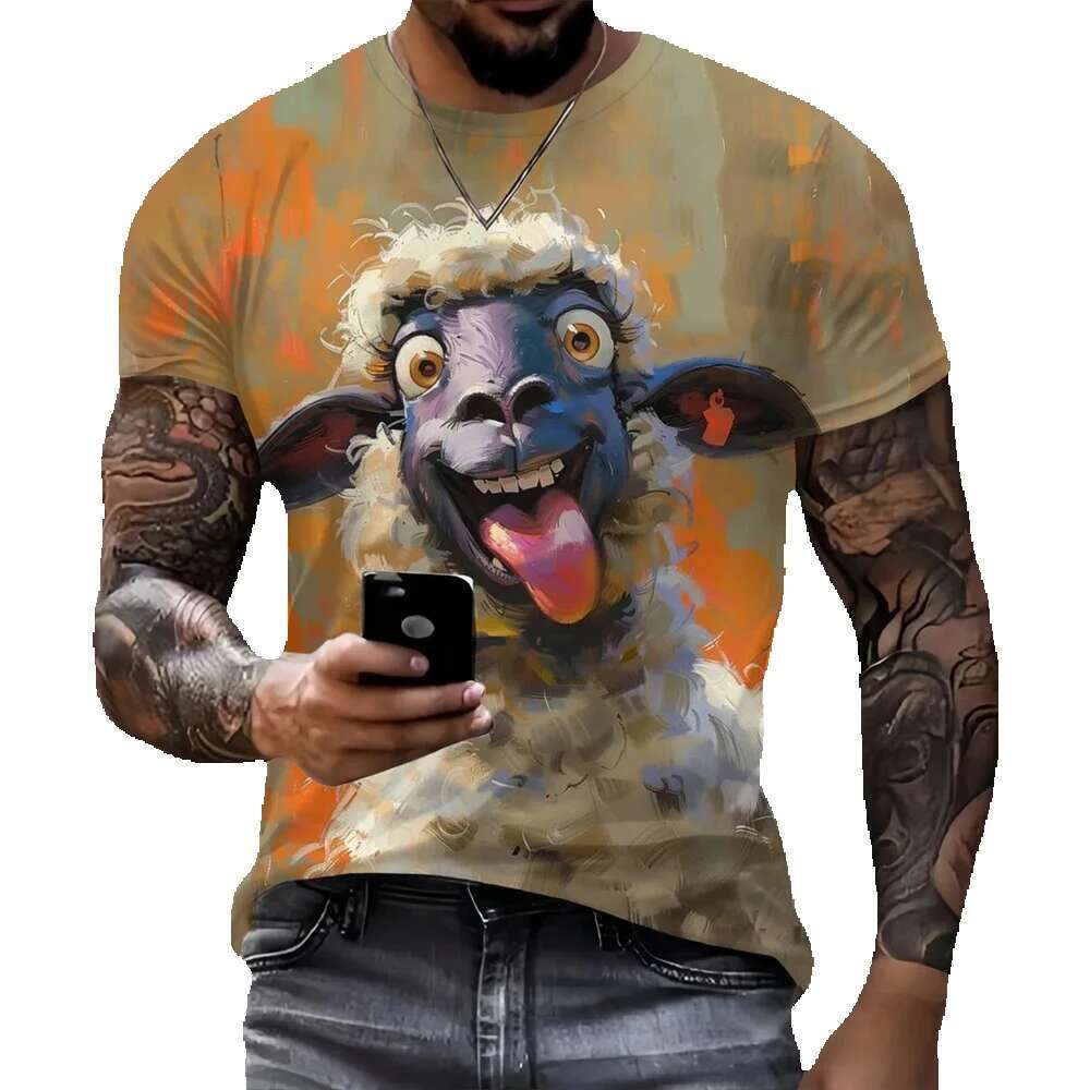 New interesting 3D goat print men's street fashion hip-hop clothing casual round neck short sleeved T-shirt fashionable summer top loose