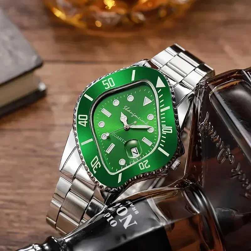 Irregular mens watch unusual concept Reloj collision melting twisted case quartz watch mens green black watch mens Y250407